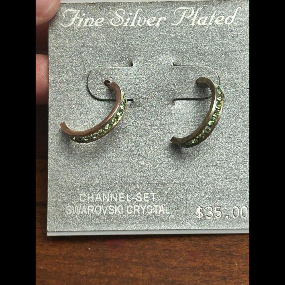 Silver plated green hoop style earrings